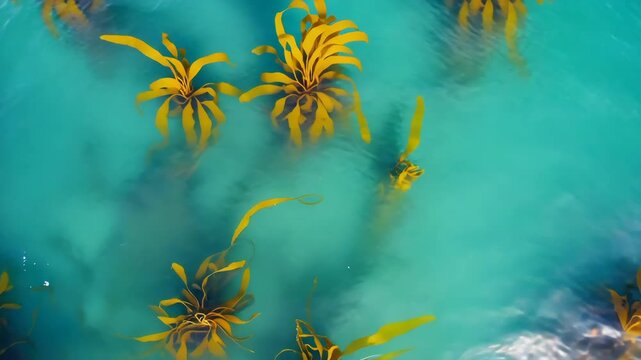 Aerial View of Brown Seaweed Floating on Clear Turquoise Ocean Water a Natural and Calm Seascape