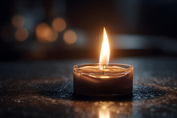Candle glowing softly in a dark room creates a warm and calming atmosphere for relaxation