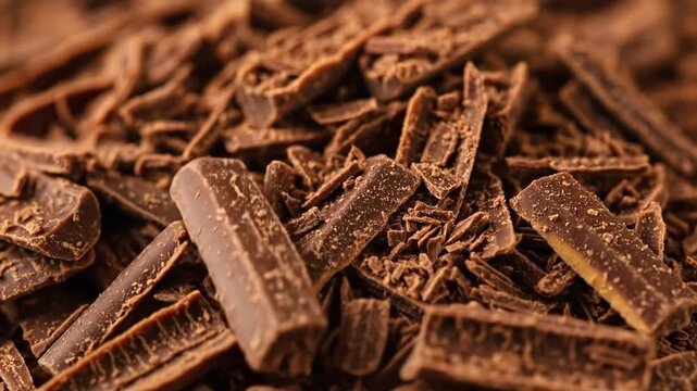 Close-up Macro Shot of Dark Chocolate Flakes for Gourmet Baking