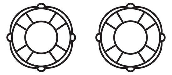 Line art lifebuoy icon set featuring simple nautical safety equipment for maritime and rescue themes