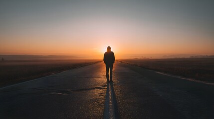 Person Standing On Open Road At Sunrise Symbolizing A New Life And Fresh Beginning