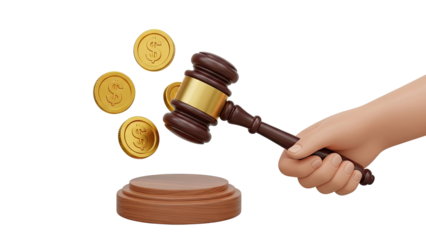 Auction Hammer and Dollar Coins