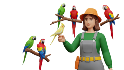 Cartoon Woman with Parrots