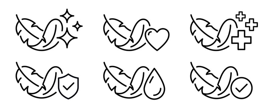 Sensitive skin icon set. Organic cosmetic skin care components for healthy and hydrated skin. Sensitive skin label, logo, badge, sign, symbol, banner, black, line, flat vector, isolated illustration.