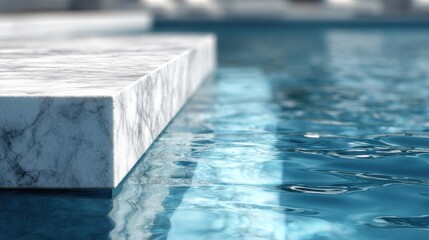 Luxurious Marble Pool Edge Reflecting Clear Blue Water Creates an Inviting Scene for Relaxation and Leisure at High-End Resorts or Spas