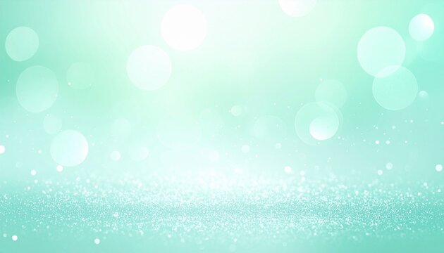 ミントグリーンの爽やかなグリッター背景、足元から輝きが溢れる幻想的なパステル空間