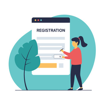 Woman filling out online registration form for website access.