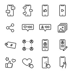 Simple Icon Set for SNS, Social Media, Smartphone, and Influencers