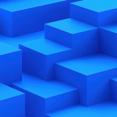 three dimensional abstract stairs composed of uniformly sized blue blocks arranged in a geometric pattern creating depth and shadow
