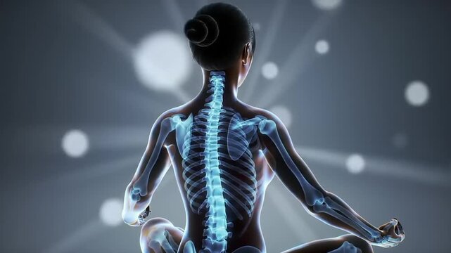 Human spine with skeleton with meditation.