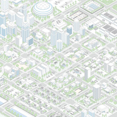 街並みの立体図. 都市の景観. アイソメ図で描いた都市.