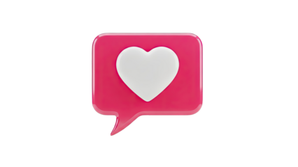 3D Pink Speech Bubble with White Heart Icon