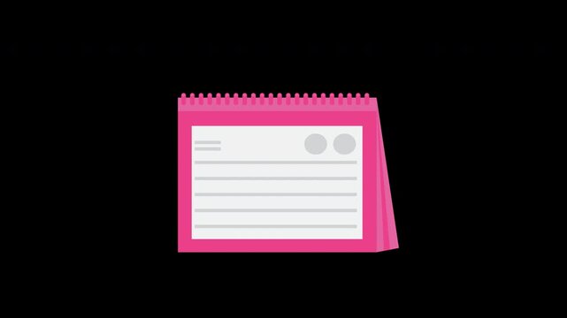 Pink Notebook and Notepad Stationery Office Icon Concept Animation with Alpha Channel