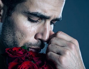 A man shedding tears on Valentine's  day Feb. 14, 2026