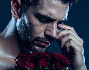 Portrait of a young man shedding tears on Valentine's Day, February 14, 2026