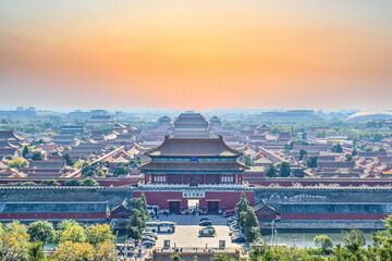 High-angle scenery of Shenwumen Gate of the Palace Museum, Beijing, China