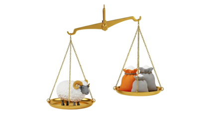 Balance Scale Weighing Sheep Against Money Bags