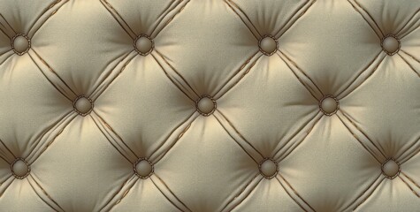 Naklejka premium close-up of beige diamond-tufted leather upholstery with round buttons, stitched seams and plush folds conveying luxurious, elegant and cozy comfort
