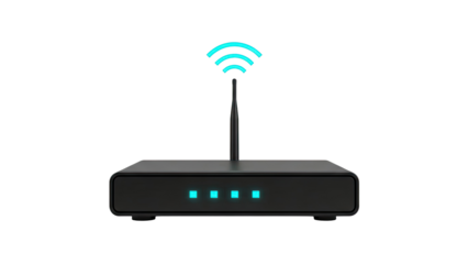 Black Wi-Fi Router with Glowing Blue Indicator Lights