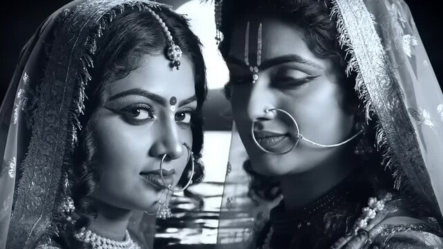 Indian Gods with Radha and Krishna, and Black and White.