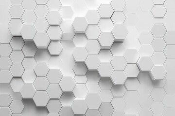 white three-dimensional hexagonal honeycomb of raised geometric tiles casting soft shadows, minimalist clean and calm abstract background