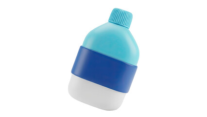 3D render of a blue and white plastic bottle with a ribbed cap
