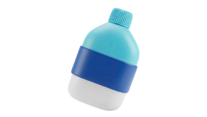 3D render of a blue and white plastic bottle with a ribbed cap