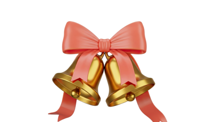 Gold Wedding Bells with Pink Ribbon