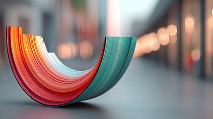 Abstract colorful curved ribbon shape showing a transition from warm red to cool teal tones