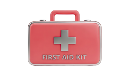 Red First Aid Kit with Silver Cross Emblem