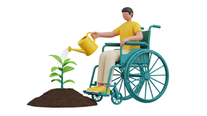 Person in Wheelchair Watering a Plant