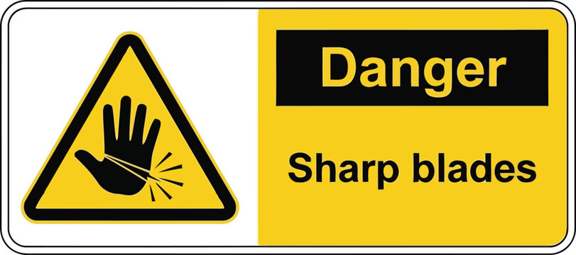 Warning sign danger sharp blades cautionary symbol safety alert hand injury prevention vector