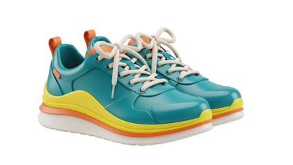 Teal and Yellow Chunky Sneakers with White Laces