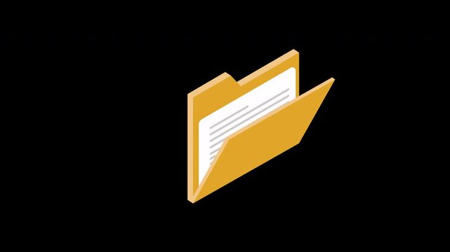 Yellow Folder File Document Storage Loop Animation with Alpha Channel