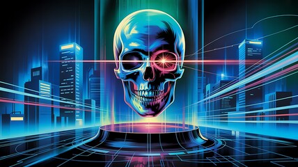 Futuristic digital skull with code and cyber technology concept
