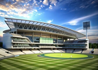 Fototapeta premium Heres the generated output Sustainable grandeur meets athletic excellence at this stateoftheart international cricket stadium, boasting a LEED