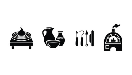 Obraz premium Pottery vector icon ceramics clay pot craft oven wheel handmade artist sculpting tool