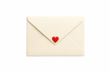 Cream envelope sealed with red heart sticker on white background, valentine letter
