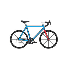 Obraz premium Vintage red mountain bike with black wheels and pedals isolated on a white background for sport and cycling transportation illustration