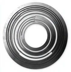 Obraz premium concentric textured metal rings with staggered gaps and layered stepped discs, minimalist industrial abstract conveying precision and cool mechanical calm