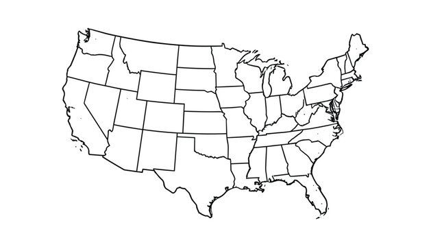 United states of america hand drawn map vector illustration country borders and states