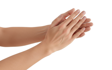 Pair of Caucasian hands clapping isolated on white background