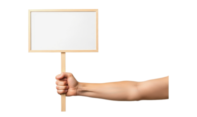 Hand Holding Blank Wooden Signboard Mockup on White Background