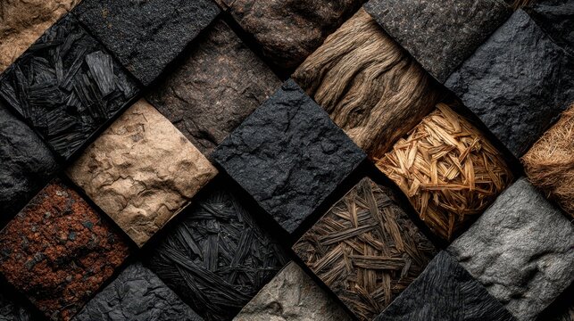 Medium shot displaying various sustainable armoring material samples illustrating the contrast between recycled biobased and alloy composites in a controlled lighting environment.