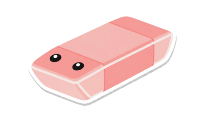 Cute Pink Rubber Eraser with Eyes Isolated on White Background