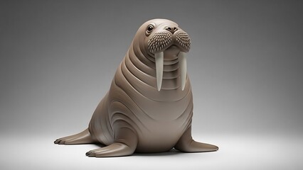 walrus sitting on ground with tusks and whiskers