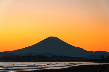 夕日と富士山