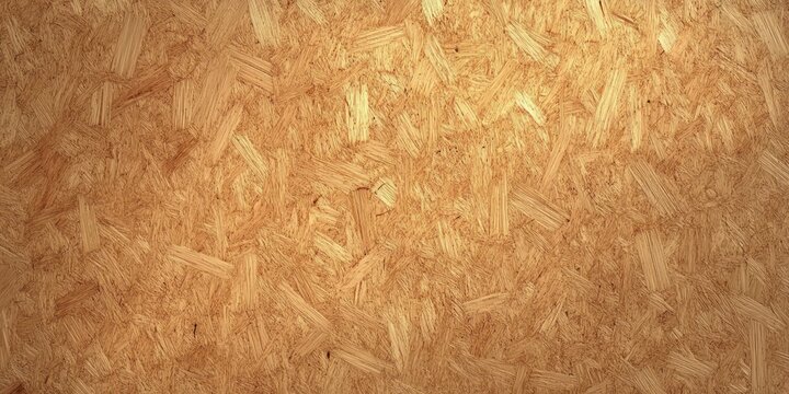 close-up of warm textured wood chipboard panel with overlapping strands and rough rustic surface evoking a cozy natural feeling