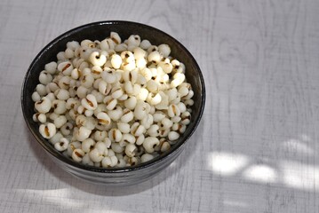 Boiled Job's tears in black bowl-Healthy Food.