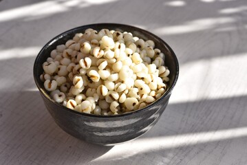 Boiled Job's tears in black bowl-Healthy Food.